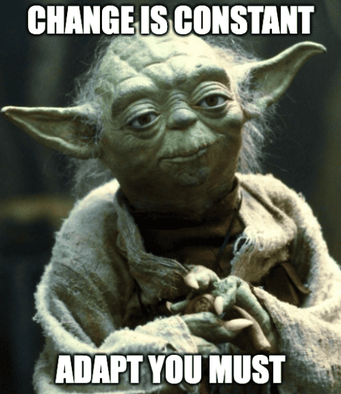 Een meme van Yoda van Star Wars over verandering